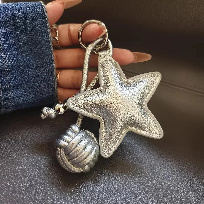 Colorful Five-pointed Star Woven Rope Leather Pendant New Star Woven Ball Bag Pendant Keychain Creative Small Accessories