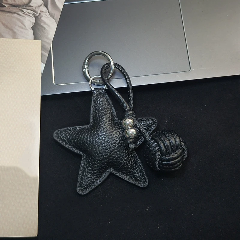 Colorful Five-pointed Star Woven Rope Leather Pendant New Star Woven Ball Bag Pendant Keychain Creative Small Accessories