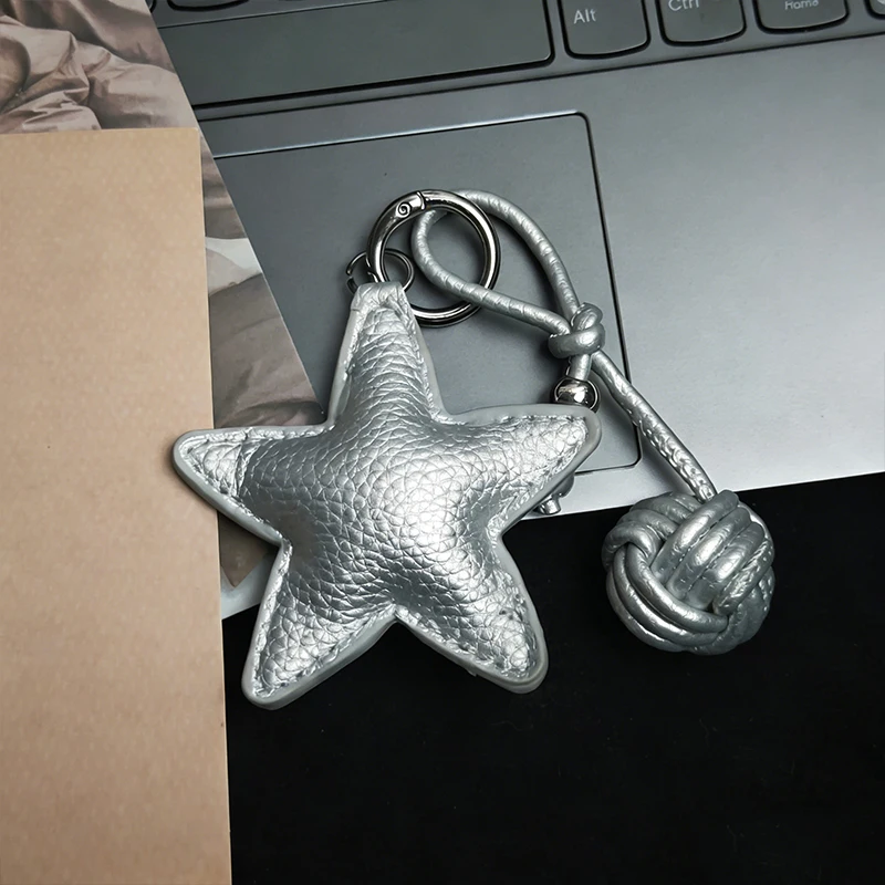 Colorful Five-pointed Star Woven Rope Leather Pendant New Star Woven Ball Bag Pendant Keychain Creative Small Accessories