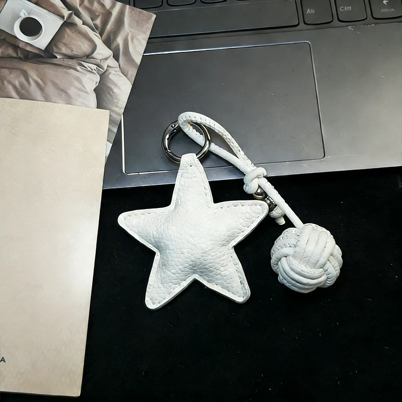Colorful Five-pointed Star Woven Rope Leather Pendant New Star Woven Ball Bag Pendant Keychain Creative Small Accessories