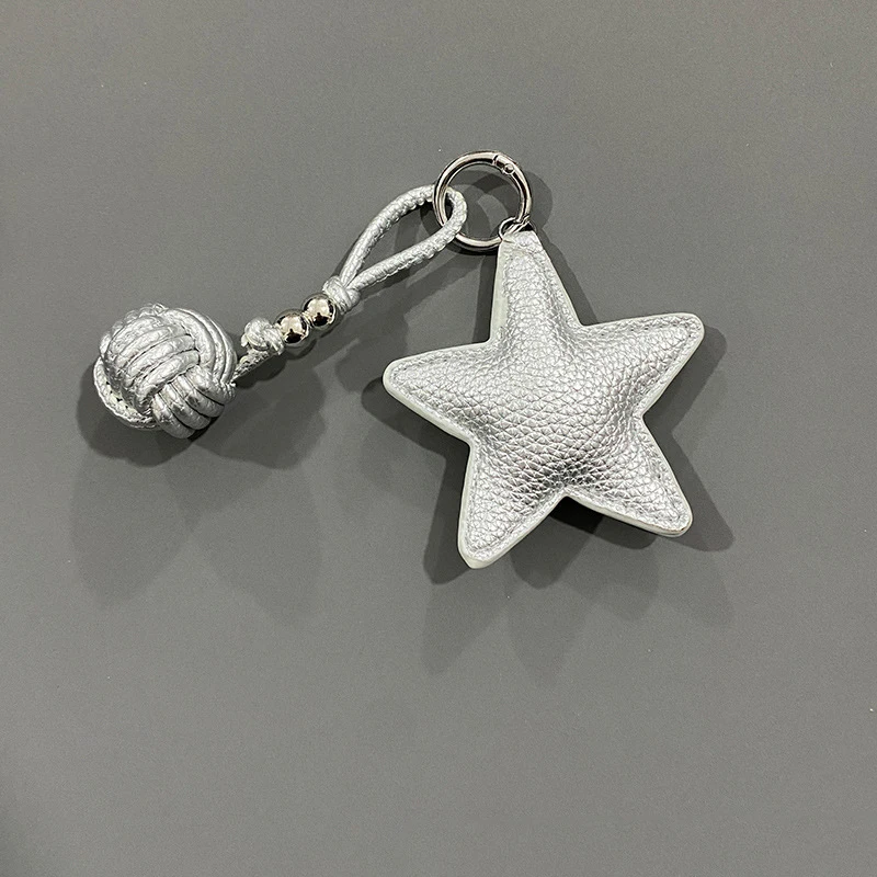 Colorful Five-pointed Star Woven Rope Leather Pendant New Star Woven Ball Bag Pendant Keychain Creative Small Accessories