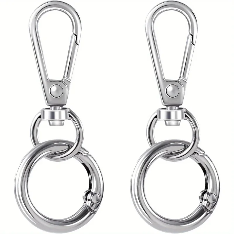 2 pcs Swivel Clasp Clip, Metal Swivel Snap Hooks, Double Opening Key Chain Clip with Key Ring for DIY Crafts Lanyard Making