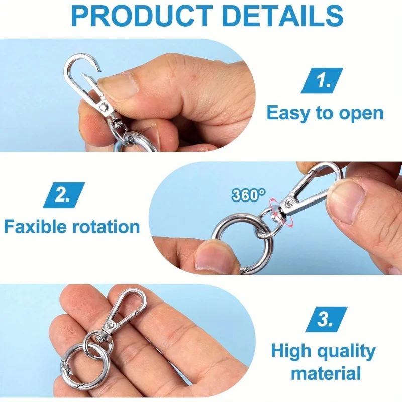 2 pcs Swivel Clasp Clip, Metal Swivel Snap Hooks, Double Opening Key Chain Clip with Key Ring for DIY Crafts Lanyard Making