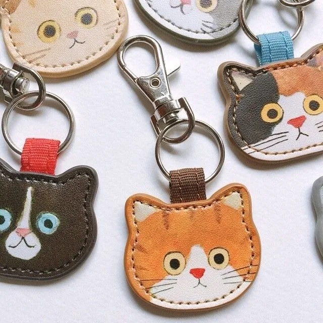 Cute Cartoon Creative Leather Cat Keychain Pendant, Fashionable Kawaii Cat Bag Keychain Backpack Decoration Accessory Gift