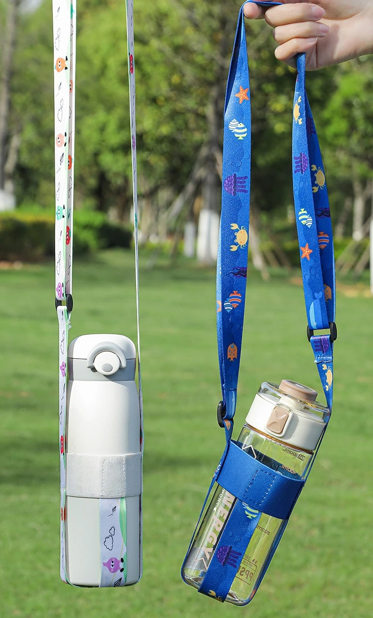 Cartoon-style Cute Water Bottle Shoulder Strap Crossbody Lanyard Mesh Pouch Portable Drink Bottle Carrier Insulated Cup Sleeve