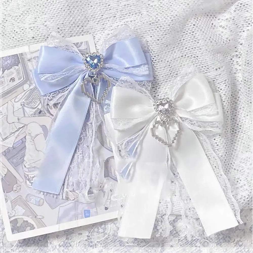Sweet Ribbon Bow Heart Diamond Clip Ribbon Lace Bowknot Clip For Ita Bag Girls Lolita Backpack Decoration Bags Accessories