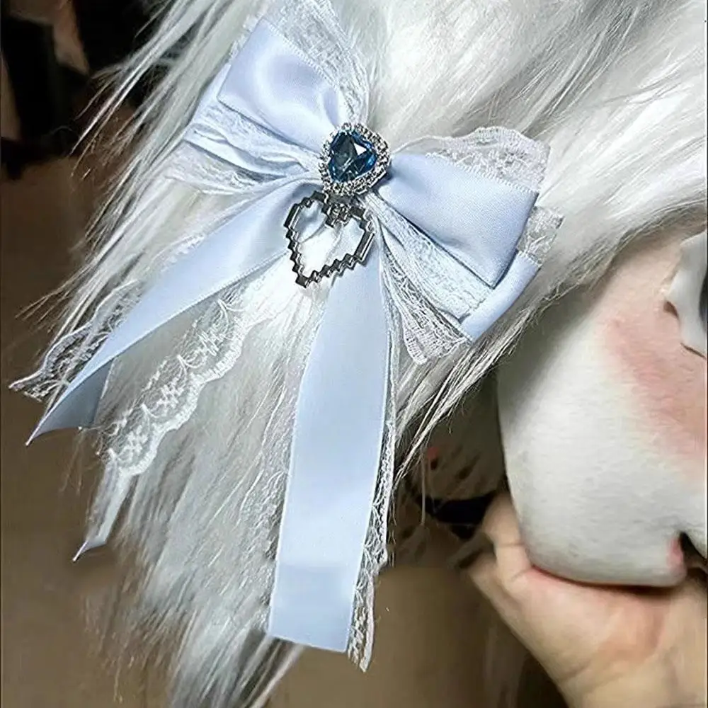 Sweet Ribbon Bow Heart Diamond Clip Ribbon Lace Bowknot Clip For Ita Bag Girls Lolita Backpack Decoration Bags Accessories