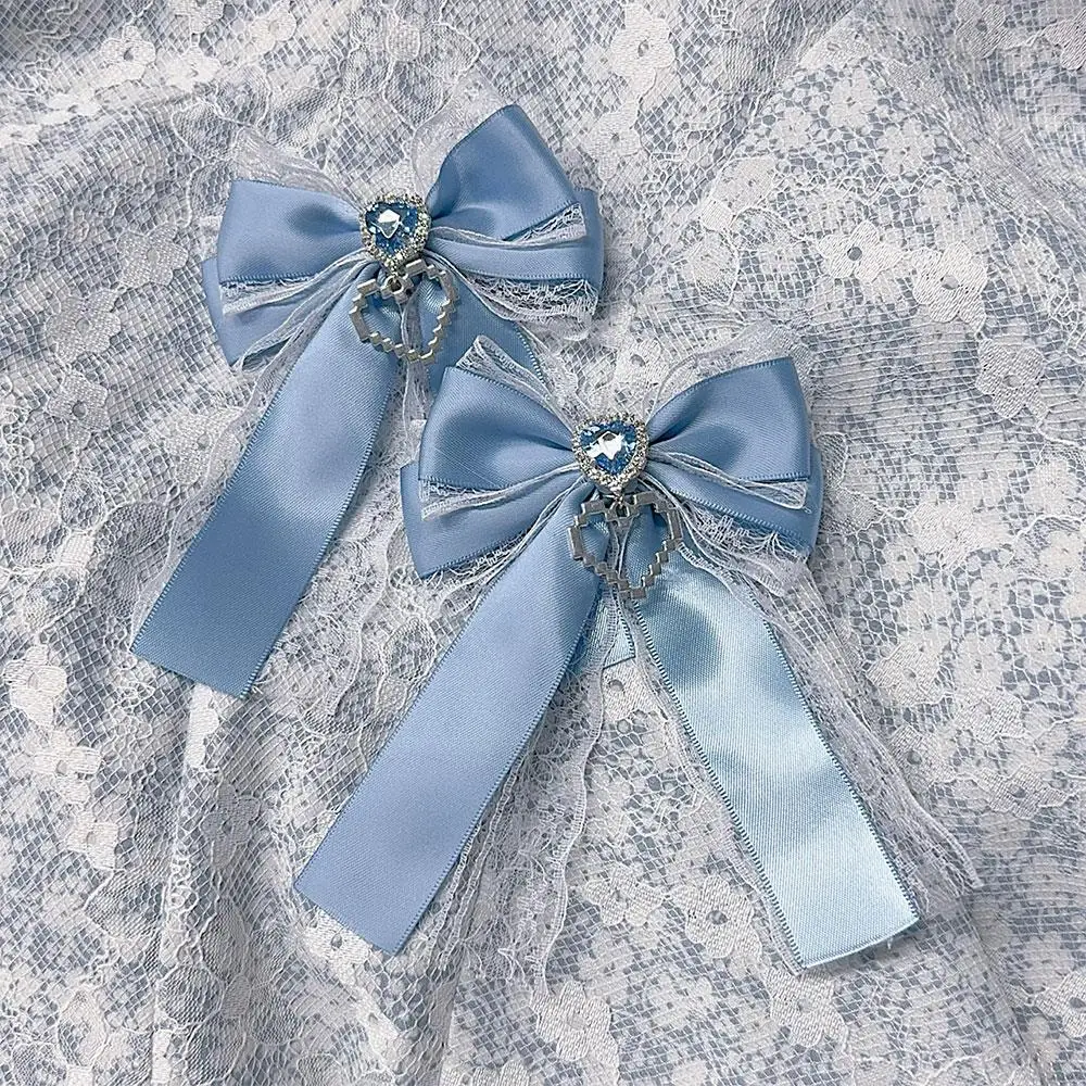 Sweet Ribbon Bow Heart Diamond Clip Ribbon Lace Bowknot Clip For Ita Bag Girls Lolita Backpack Decoration Bags Accessories