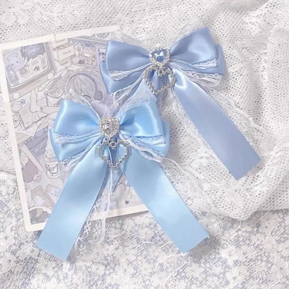 Sweet Ribbon Bow Heart Diamond Clip Ribbon Lace Bowknot Clip For Ita Bag Girls Lolita Backpack Decoration Bags Accessories