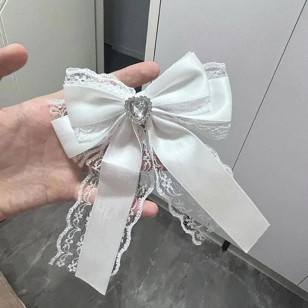 Sweet Ribbon Bow Heart Diamond Clip Ribbon Lace Bowknot Clip For Ita Bag Girls Lolita Backpack Decoration Bags Accessories
