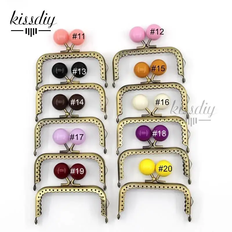 KISSDIY 10PCS 8.5cm Big Candy Bead Metal Purse Frame Square Glossy Antique Bronze Lace Coin Purse Frame Kiss Clasp Accessory