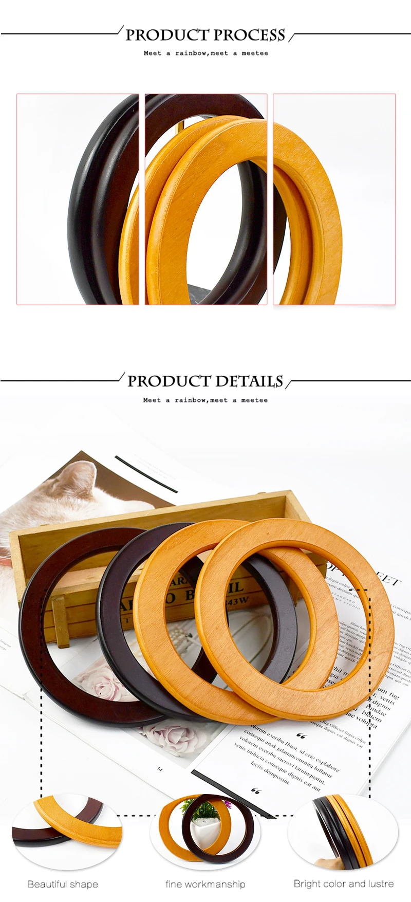2Pcs Deepeel 12.8-13.5cm New Round Wooden Handle DIY Handbag Sewing Brackets Wood Ring Bags Handles Purse Frame Bag Accessories
