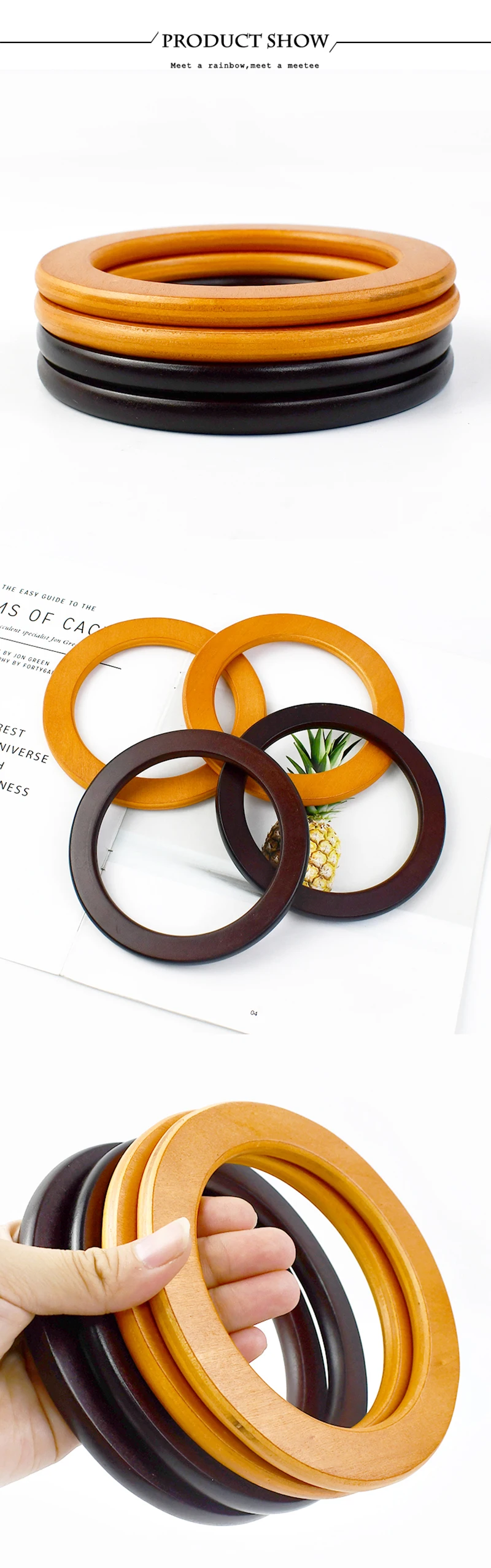 2Pcs Deepeel 12.8-13.5cm New Round Wooden Handle DIY Handbag Sewing Brackets Wood Ring Bags Handles Purse Frame Bag Accessories
