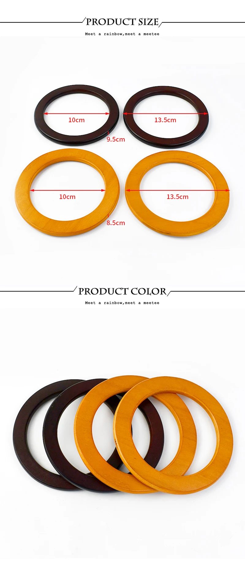 2Pcs Deepeel 12.8-13.5cm New Round Wooden Handle DIY Handbag Sewing Brackets Wood Ring Bags Handles Purse Frame Bag Accessories