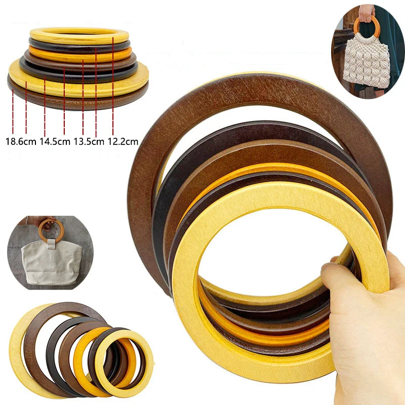 2Pcs Deepeel 12.8-13.5cm New Round Wooden Handle DIY Handbag Sewing Brackets Wood Ring Bags Handles Purse Frame Bag Accessories