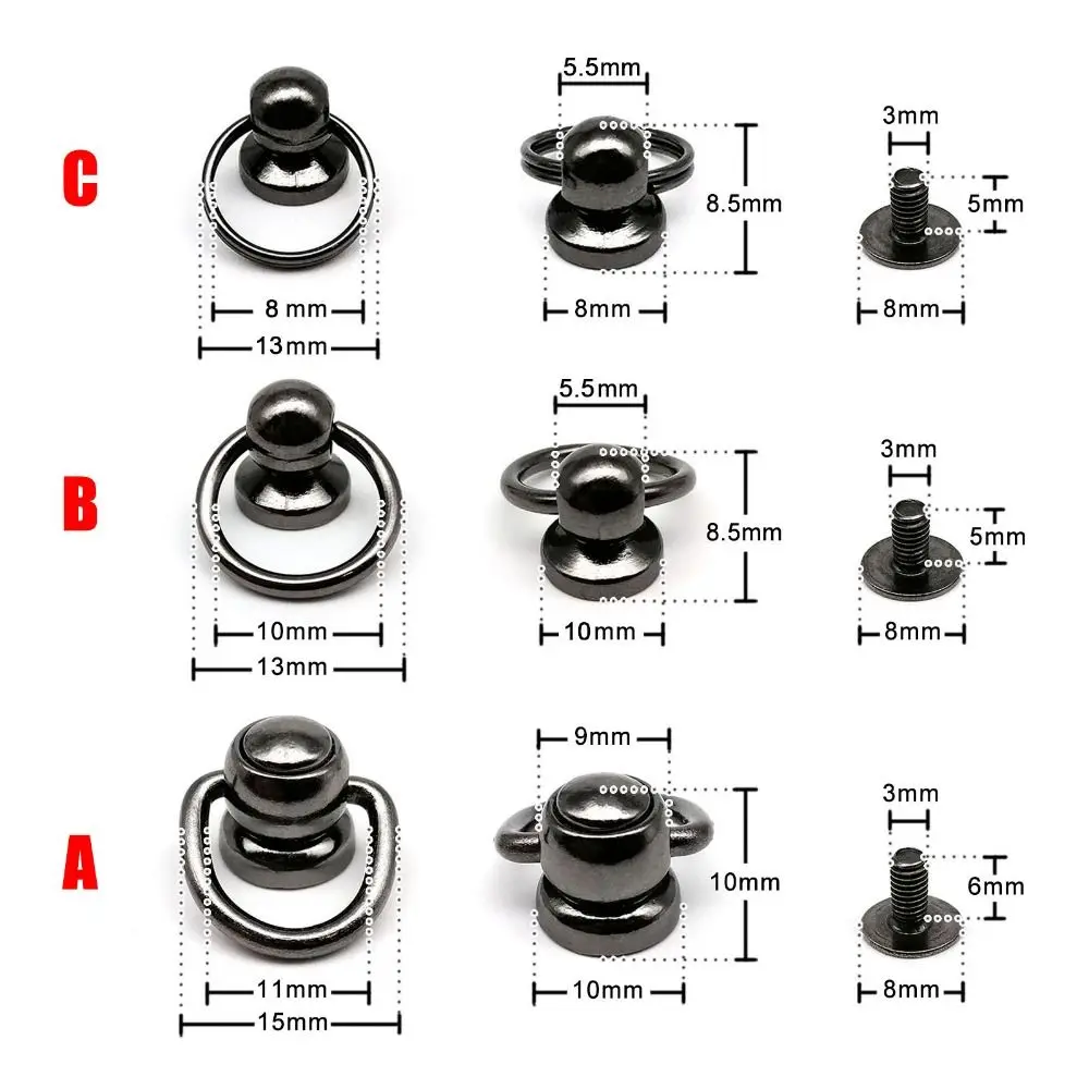 Metal Zinc-alloy Ball Nail Screwback Screw Back Rivet Stud Spot with O Ring for Leather Bag Belt Strap Phone Case 10pcs/pack