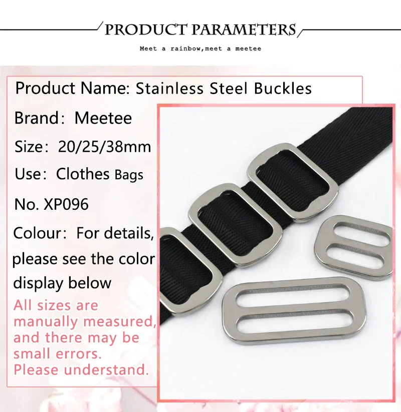 5/10/20Pcs 20/25/38mm Stainless Steel Buckle Bag Strap Tri-Glide Slider Pet Collar Webbing Adjust Clasp DIY Hardware Accessories