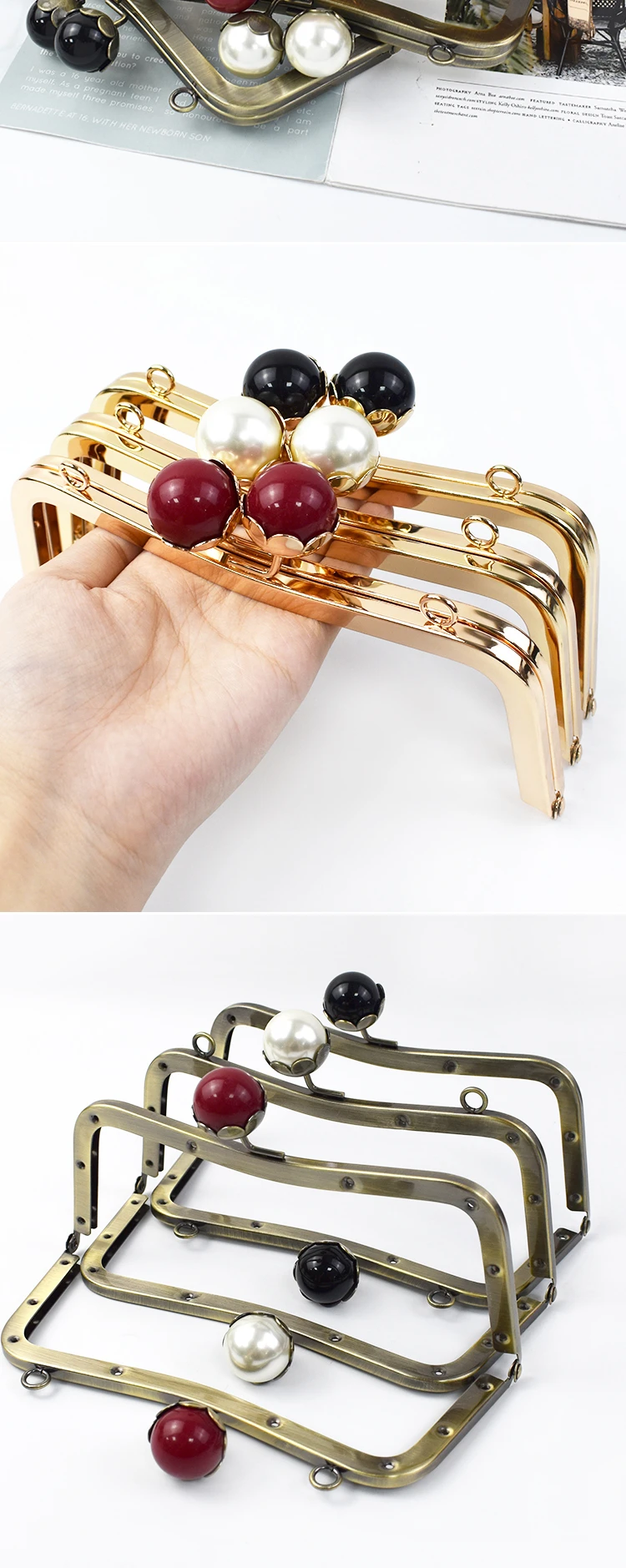 1/2/5Pcs 16/20cm Metal Bag Handle Purse Frame Pearl Head Kiss Clasp HandBag Wallet Sewing Brackets DIY Bags Hardware Accessories