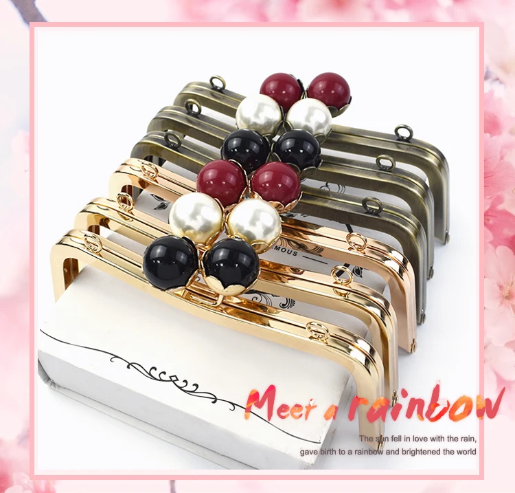 1/2/5Pcs 16/20cm Metal Bag Handle Purse Frame Pearl Head Kiss Clasp HandBag Wallet Sewing Brackets DIY Bags Hardware Accessories