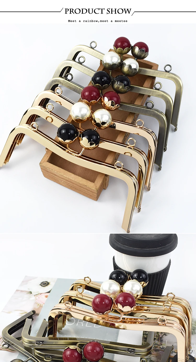 1/2/5Pcs 16/20cm Metal Bag Handle Purse Frame Pearl Head Kiss Clasp HandBag Wallet Sewing Brackets DIY Bags Hardware Accessories