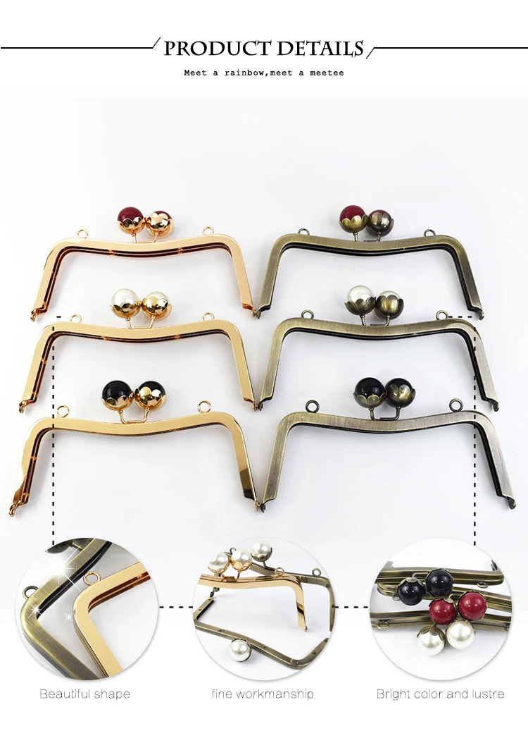 1/2/5Pcs 16/20cm Metal Bag Handle Purse Frame Pearl Head Kiss Clasp HandBag Wallet Sewing Brackets DIY Bags Hardware Accessories