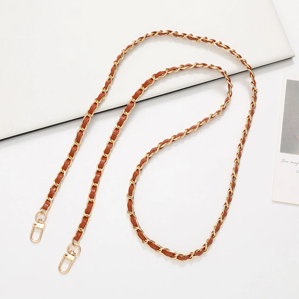 Fashion PU Leather Metal Chain Shoulder Bag Strap For Women Portable Crossbody Bag Strap Lanyard For Handbag Phone Accessories