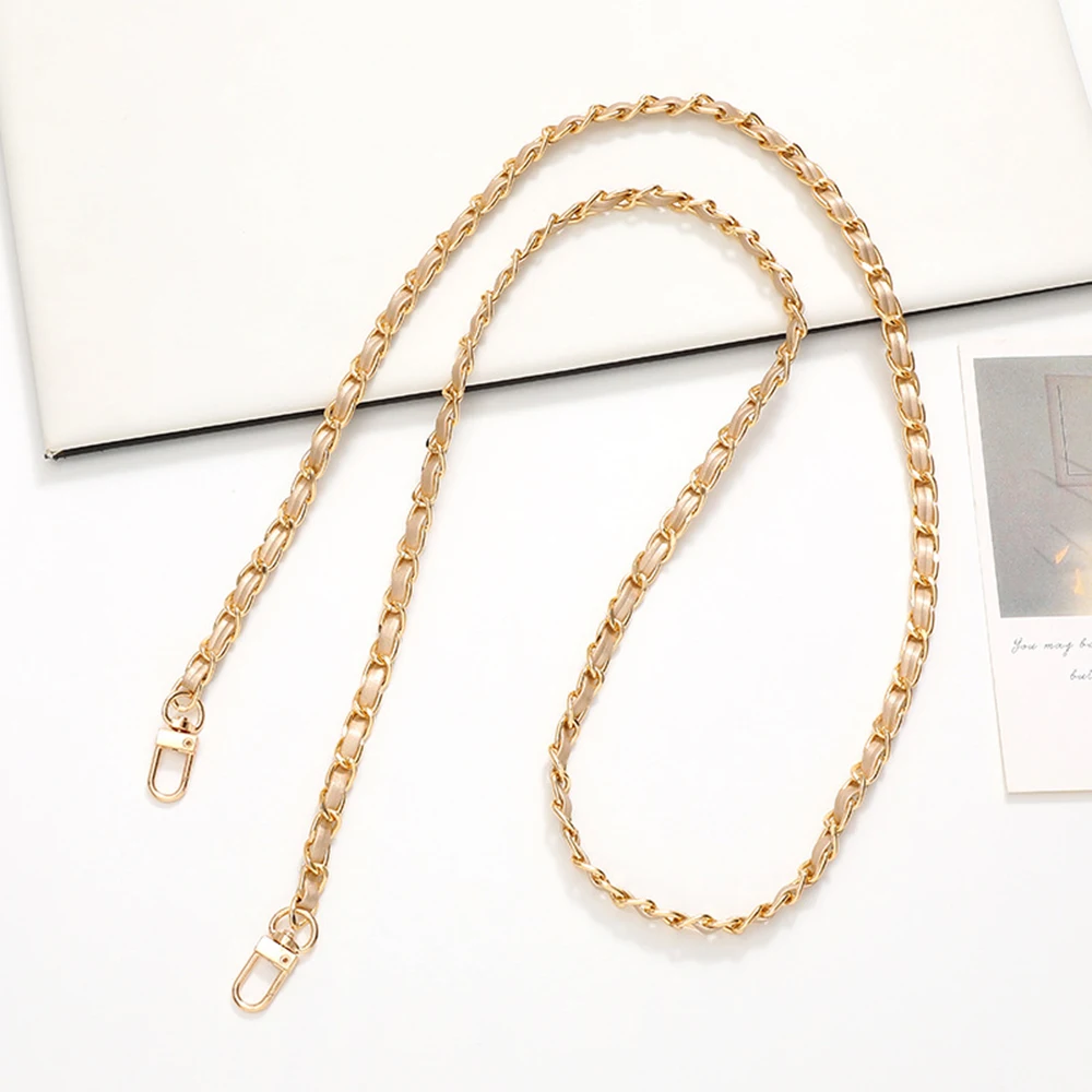 Fashion PU Leather Metal Chain Shoulder Bag Strap For Women Portable Crossbody Bag Strap Lanyard For Handbag Phone Accessories