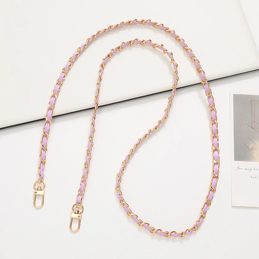 Fashion PU Leather Metal Chain Shoulder Bag Strap For Women Portable Crossbody Bag Strap Lanyard For Handbag Phone Accessories