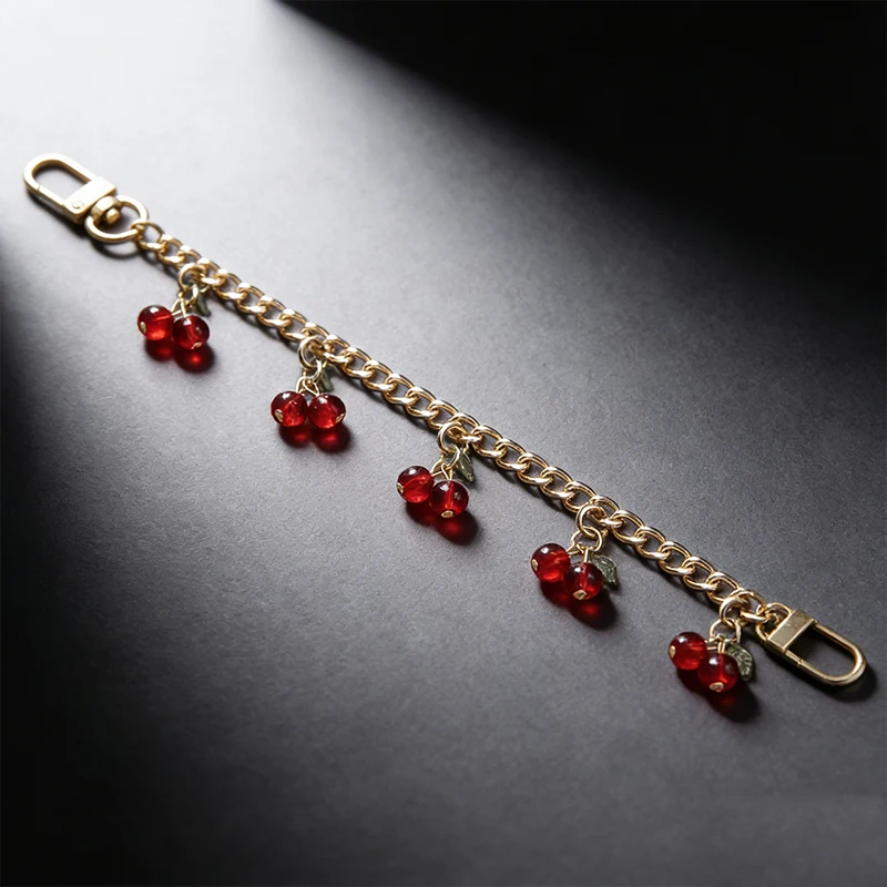 Fashion Zinc Alloy Bag Hanging Chain with Cherry Pendant Detachable Clothing Pants Chain Handbag Extension Chain