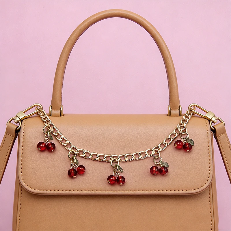 Fashion Zinc Alloy Bag Hanging Chain with Cherry Pendant Detachable Clothing Pants Chain Handbag Extension Chain