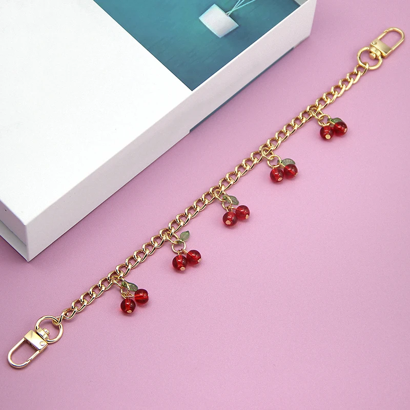 Fashion Zinc Alloy Bag Hanging Chain with Cherry Pendant Detachable Clothing Pants Chain Handbag Extension Chain