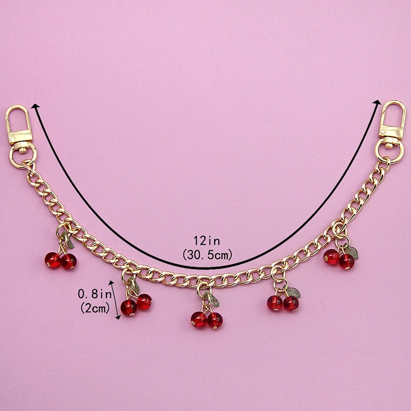 Fashion Zinc Alloy Bag Hanging Chain with Cherry Pendant Detachable Clothing Pants Chain Handbag Extension Chain