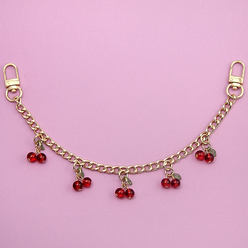 Fashion Zinc Alloy Bag Hanging Chain with Cherry Pendant Detachable Clothing Pants Chain Handbag Extension Chain