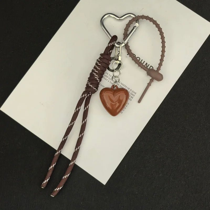 Fashion Retro Heart Bag Pendant Colorful Braided Rope Keychain Mobile Phone Lanyard Backpack Decor Accessory Creative Jewelry