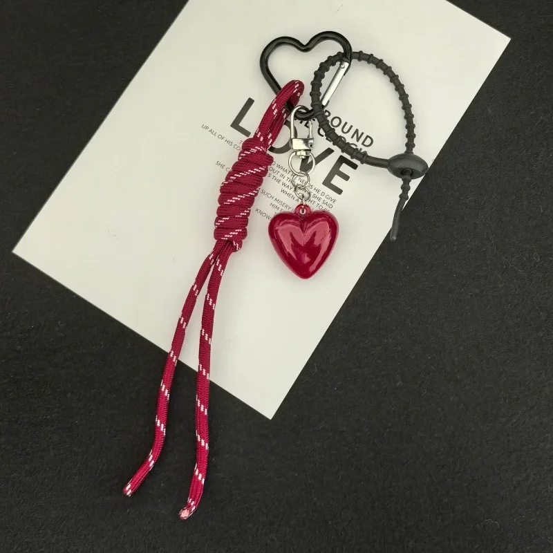 Fashion Retro Heart Bag Pendant Colorful Braided Rope Keychain Mobile Phone Lanyard Backpack Decor Accessory Creative Jewelry