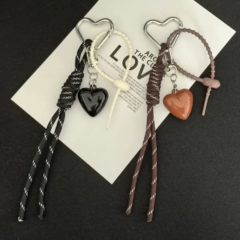 Fashion Retro Heart Bag Pendant Colorful Braided Rope Keychain Mobile Phone Lanyard Backpack Decor Accessory Creative Jewelry