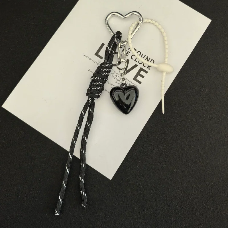 Fashion Retro Heart Bag Pendant Colorful Braided Rope Keychain Mobile Phone Lanyard Backpack Decor Accessory Creative Jewelry