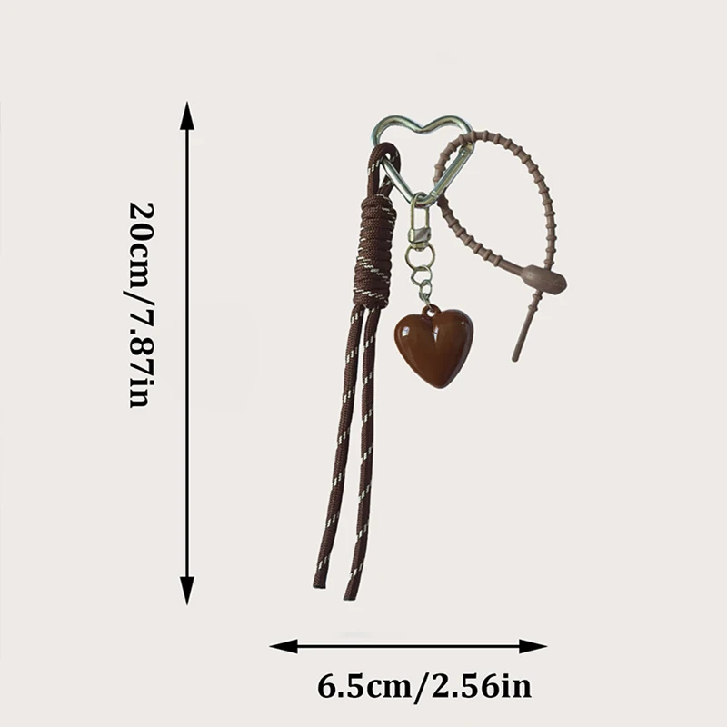 Fashion Retro Heart Bag Pendant Colorful Braided Rope Keychain Mobile Phone Lanyard Backpack Decor Accessory Creative Jewelry