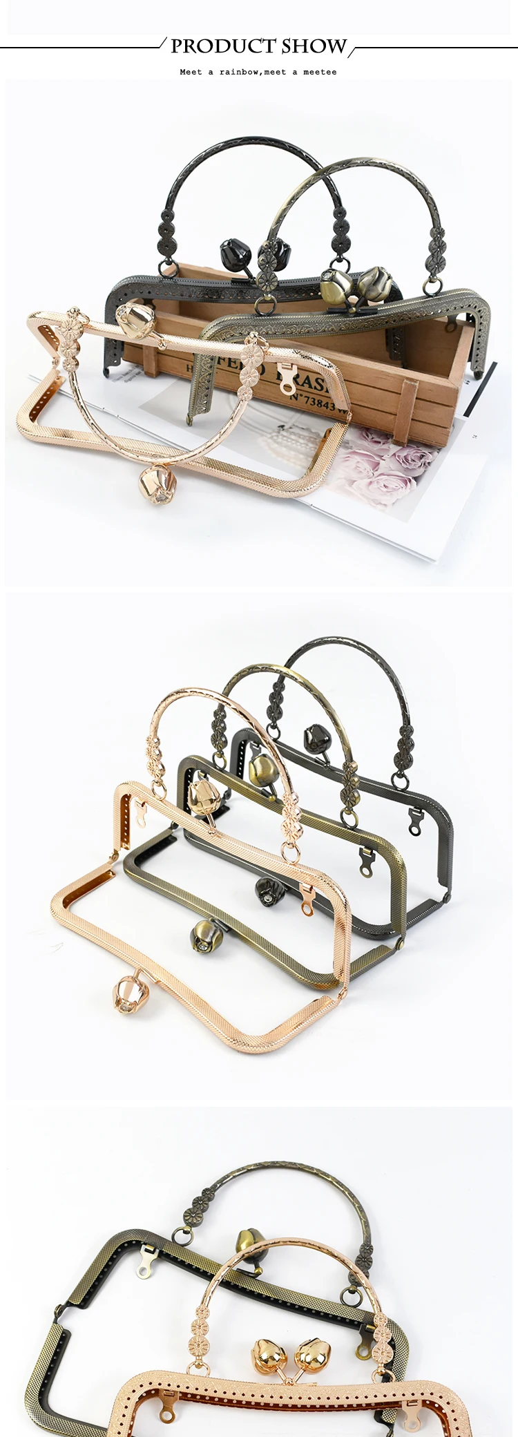 Deepeel 20.5cm Embossed HandBag Handle Purse Clourse Kiss Clasp Wallet Metal Frame Sewing Brackets DIY Handmade Bags Accessories