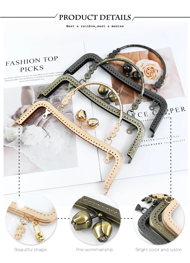 Deepeel 20.5cm Embossed HandBag Handle Purse Clourse Kiss Clasp Wallet Metal Frame Sewing Brackets DIY Handmade Bags Accessories