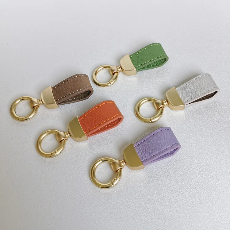 Custom Letters French Sheepskin Car Key Chain Women Delicate Leather Pendant High-end Keychain Lovely Leather Rope Key Holder