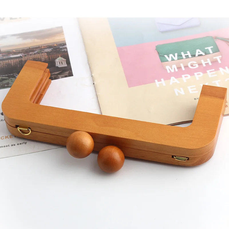 Bag Purse frame natrual wood wooden big clasp obag handle sewing frame kiss Clasp with screws inside DIY handbag accessories