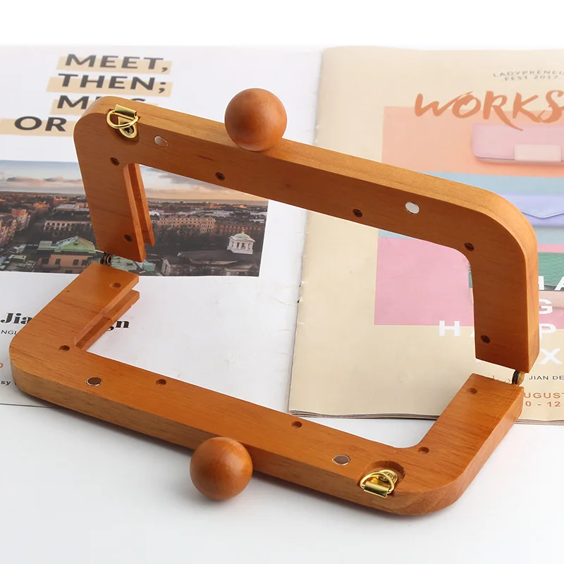 Bag Purse frame natrual wood wooden big clasp obag handle sewing frame kiss Clasp with screws inside DIY handbag accessories