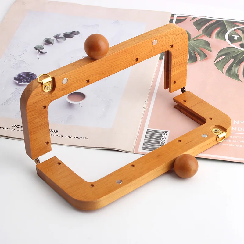 Bag Purse frame natrual wood wooden big clasp obag handle sewing frame kiss Clasp with screws inside DIY handbag accessories