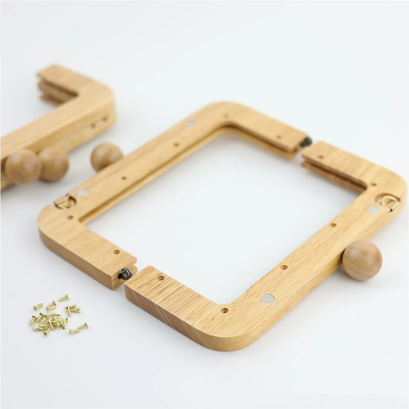Bag Purse frame natrual wood wooden big clasp obag handle sewing frame kiss Clasp with screws inside DIY handbag accessories