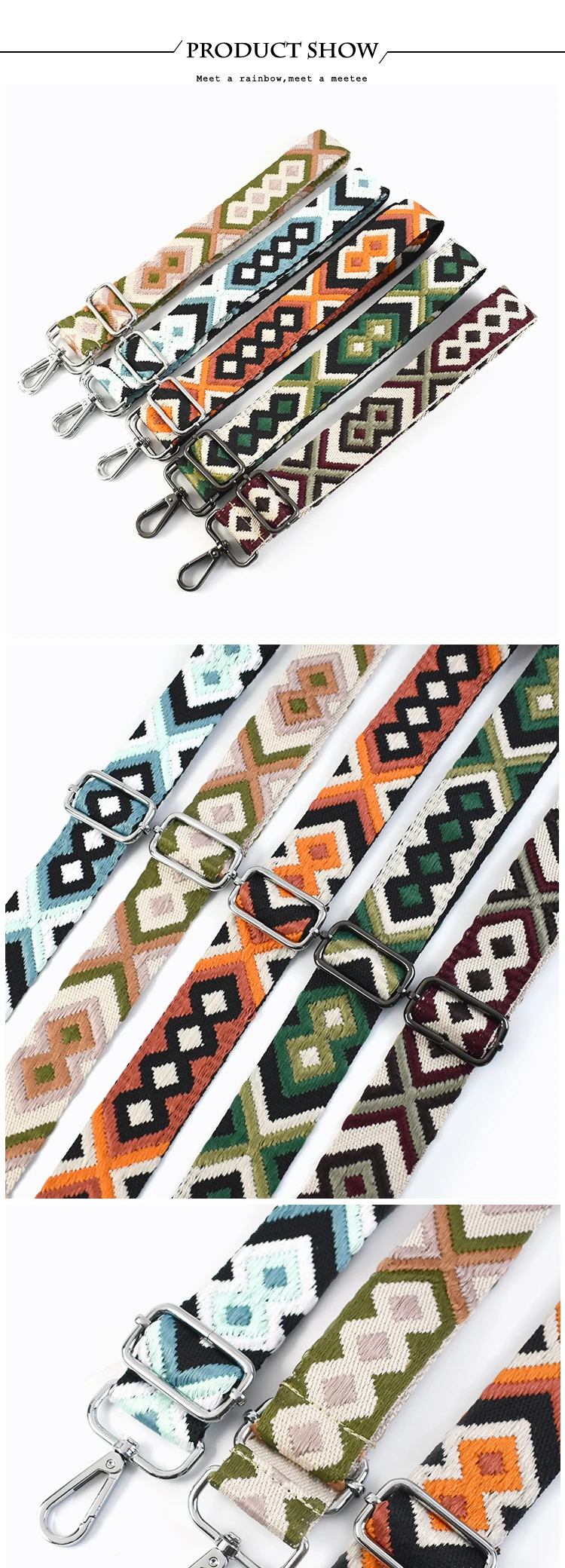 Deepeel 3.8cm Fashion Canvas Webbing Color Jacquard Straps 80-130cm Adjustable Shoulder Crossbody Strap Women's Bag Accessories