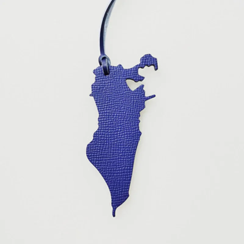 Factory Wholesale Custom Made Genuine Natural Leather Bahrain Map Keychain Ladies Backpack Pendant Women Men Bag Charm