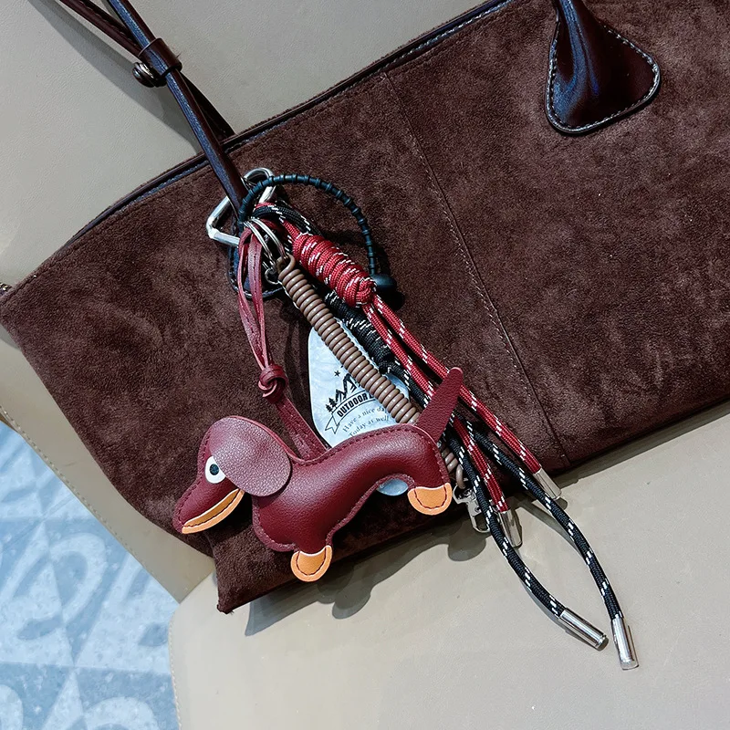 Sausage Dog Women Bag Decoration Pendant Keychain Bag Charm Decor Handbag Schoolbag Hanging Ornament Keyring Accessories