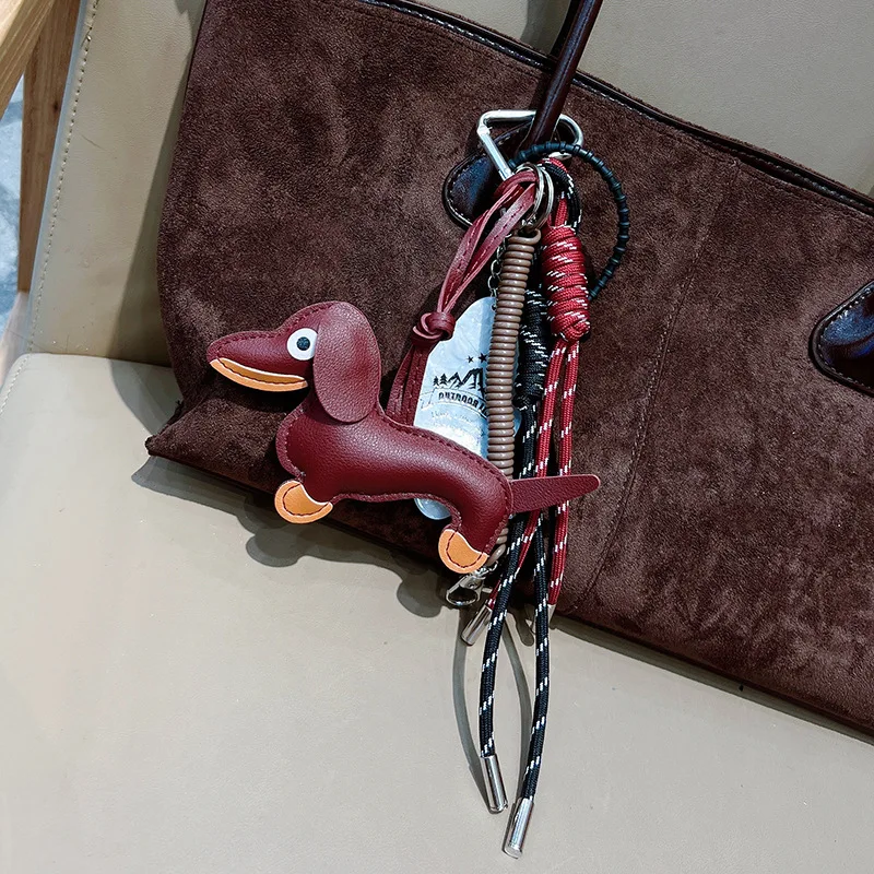 Sausage Dog Women Bag Decoration Pendant Keychain Bag Charm Decor Handbag Schoolbag Hanging Ornament Keyring Accessories