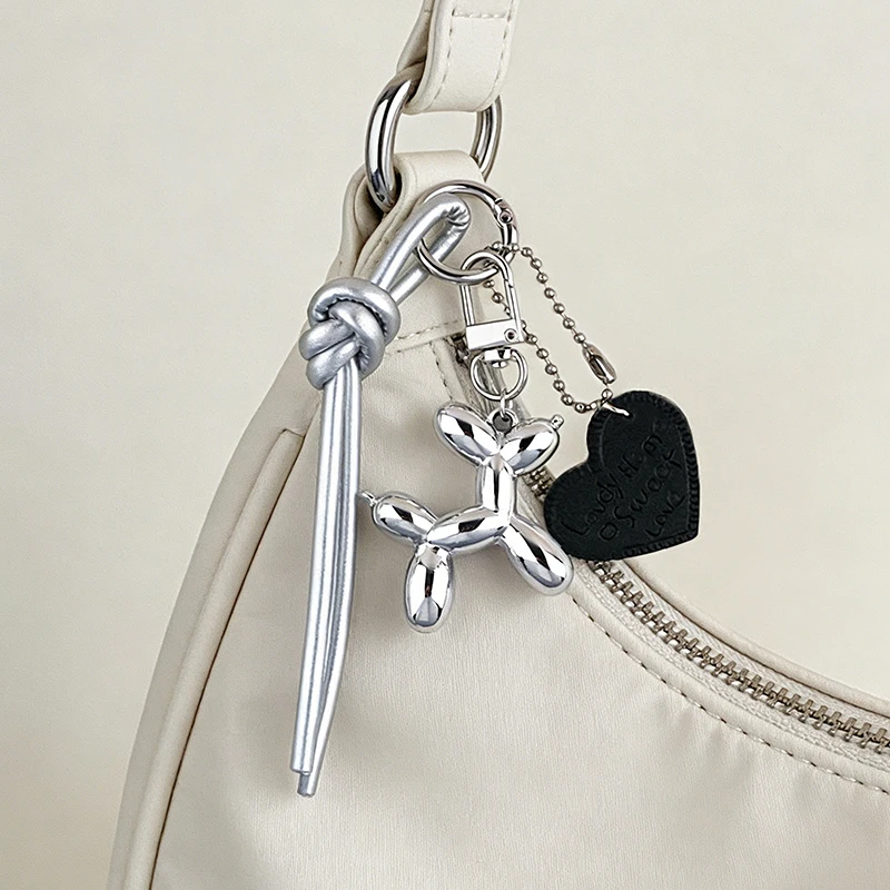 Cute Balloon Dog Pendant Keychain Woven Rope Design Bag Charm Heart Shape Hanging Piece Chic Accessories Gift